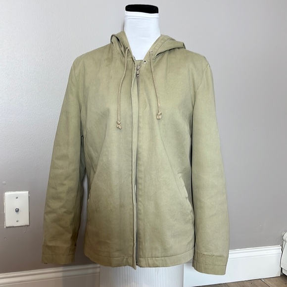 Gap lightweight cotton  hooded zip up pockets khaki utility jacket L - Picture 1 of 11